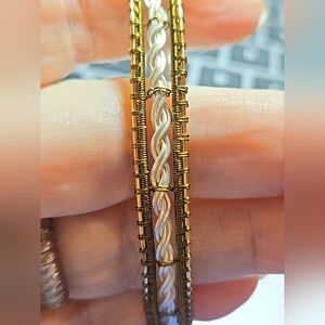 HAND CRAFTED Mixed-Metal Bangle: Silver Celtic Twist with Gold & Bronze Accents